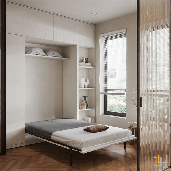 Khi có khách có thể lật chiếc giường tích hợp ra