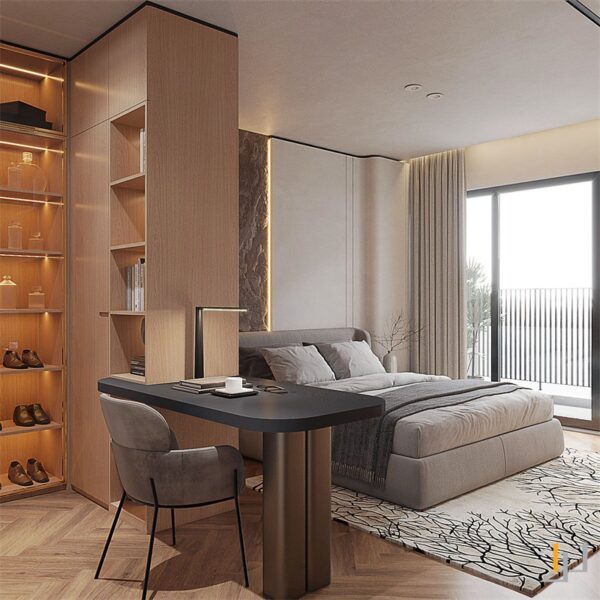 Bàn làm việc còn có thể đóng vai trò như một vách ngăn thấp