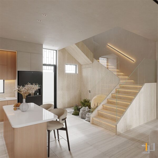 Không gian đảo bếp được thiết kế tinh tế như một quầy bar mini