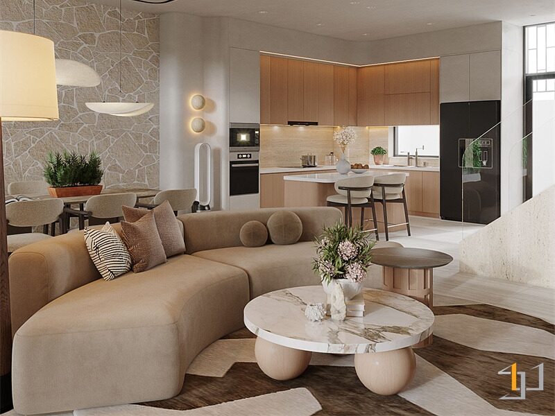 Không gian mộc mạc, vững chãi với vật liệu tự nhiên và bảng màu đất của hành Thổ