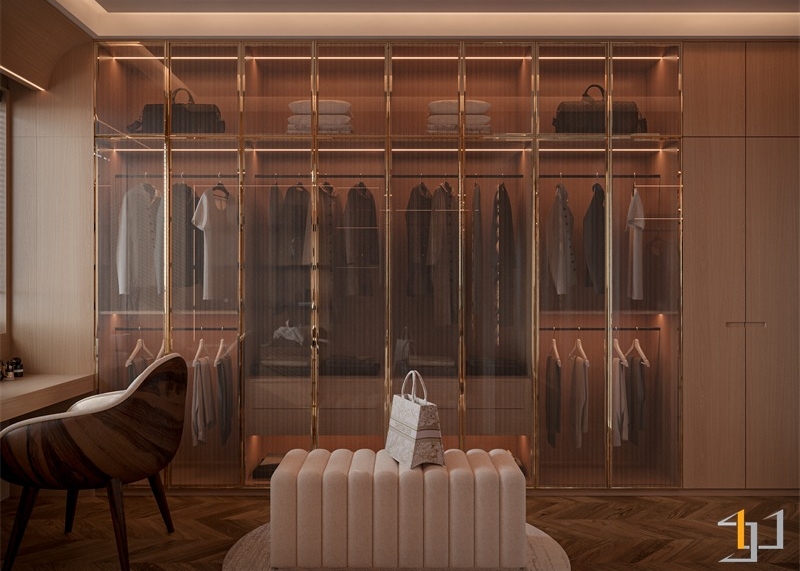 Tủ quần áo kính cao kịch trần sang trọng như một boutique