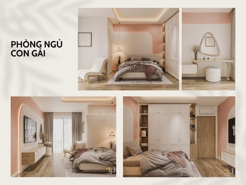 Phòng ngủ con gái được thêm vào các điểm nhấn hồng pastel nữ tính