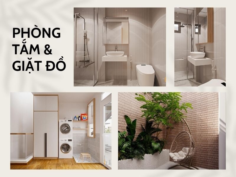 Phòng tắm thiết kế hiện đại, khu giặt đồ đặt gần sân thượng thuận tiện cho việc sử dụng
