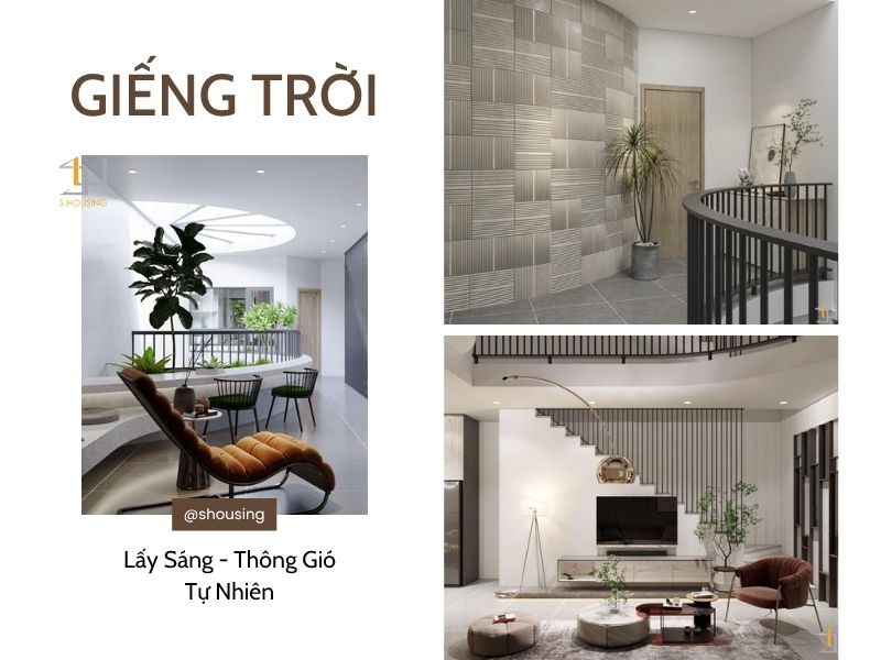 Giếng trời và khoảng thông tầng giúp tối ưu hiệu quả lấy sáng và thông gió làm nhà phố 5m rộng thoáng hơn