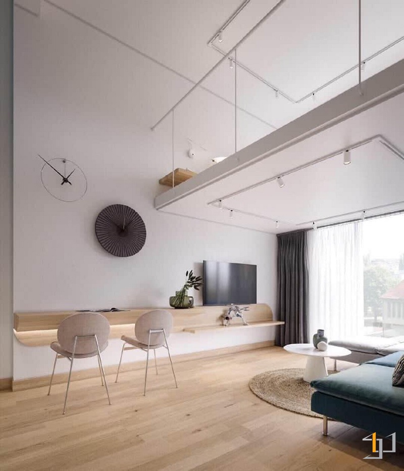 Mẫu thiết kế nội thất nhà 30m2 có gác lửng