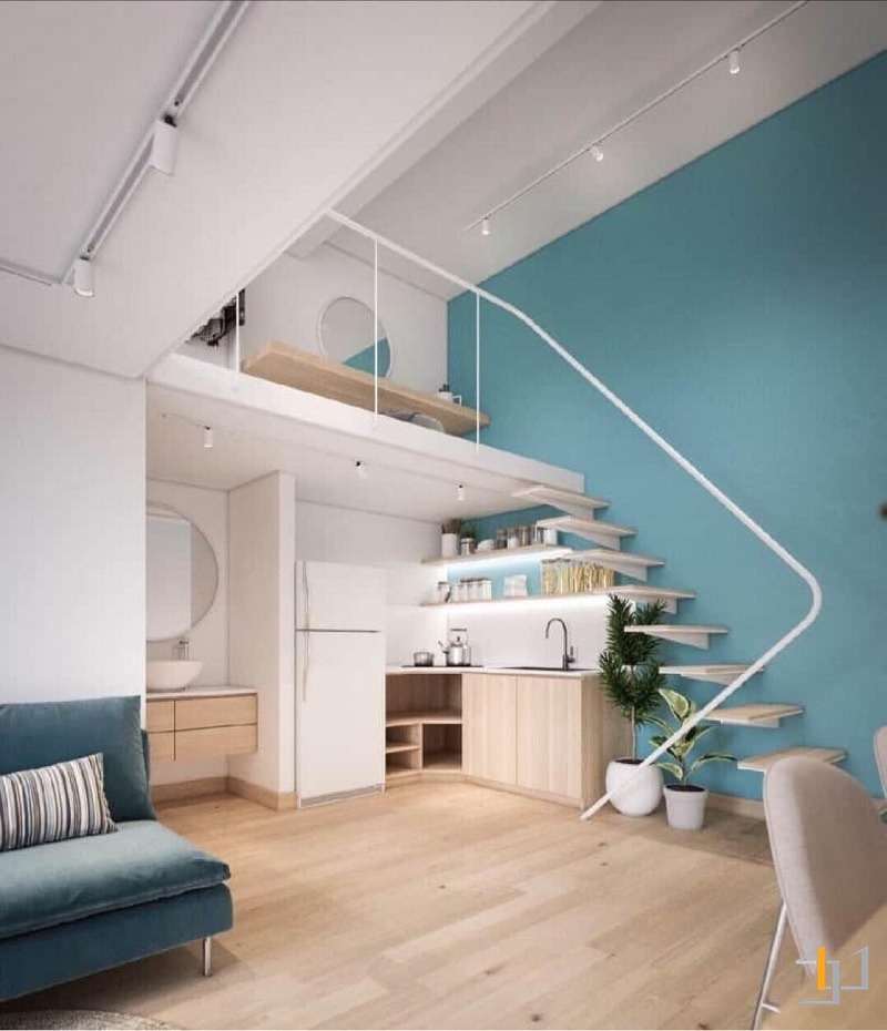 Mẫu thiết kế nội thất nhà 30m2 có gác lửng