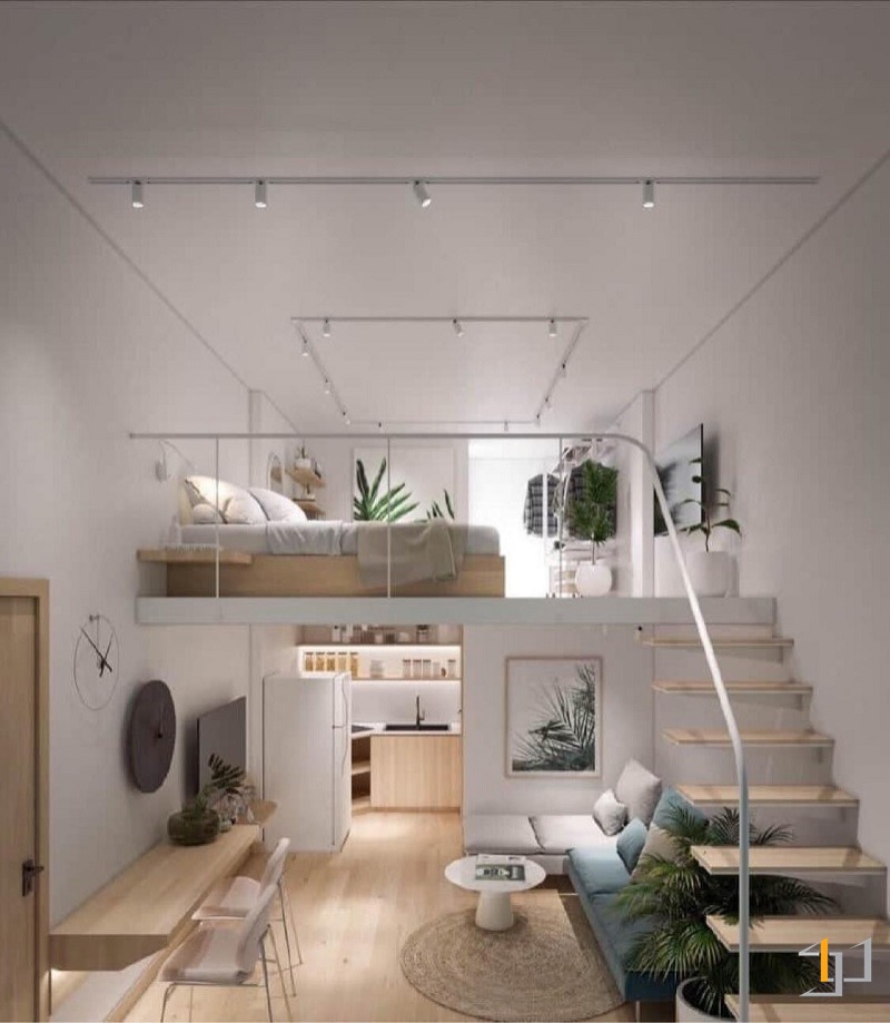 Mẫu thiết kế nội thất nhà 30m2 có gác lửng