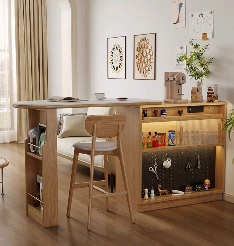 Thiết kế quầy bar mini đa năng làm vách ngăn ước lệ giữa khách - bếp cho nhà phố 30m2