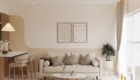 Phòng khách ấm cúng với sofa màu be