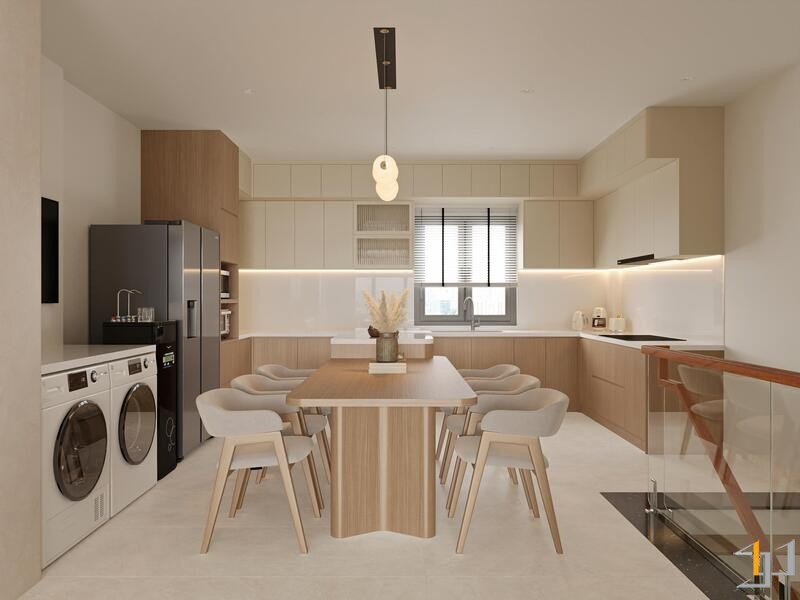 Tủ bếp Melamine TB121 với hệ tủ chữ U kịch trần mang đến dung lượng lưu trữ tối đa