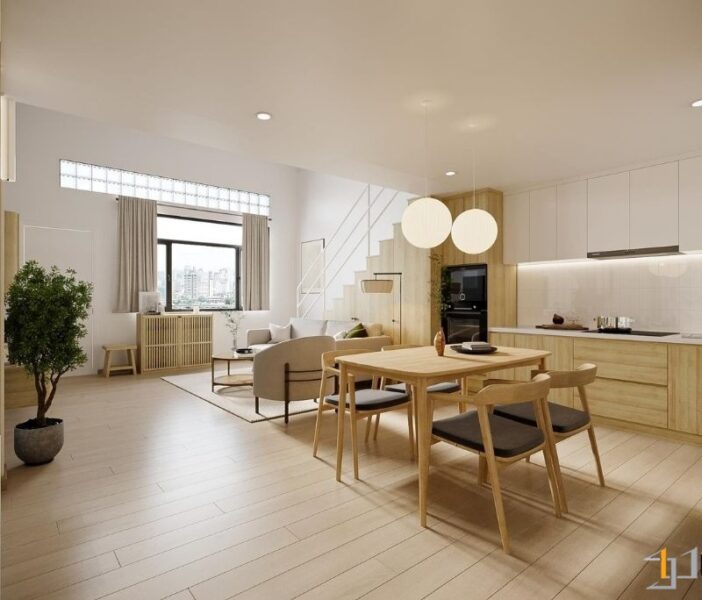 Không gian sống tối giản với ánh sáng tự nhiên, kết hợp hài hòa giữa công năng và thẩm mỹ.