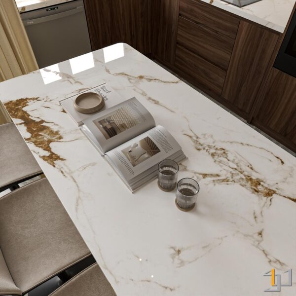 Bàn ăn mặt đá vân mây sang trọng, điểm nhấn nội thất tinh tế