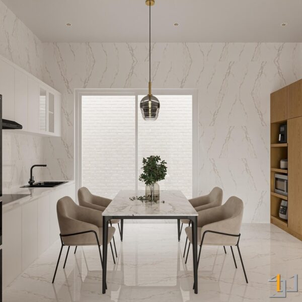 Bàn ăn tối giản liền kề bếp, phong cách hiện đại