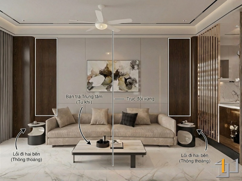 Gồm một sofa chính đối diện với hai ghế bành hoặc tab. Bàn trà được đặt ở trung tâm