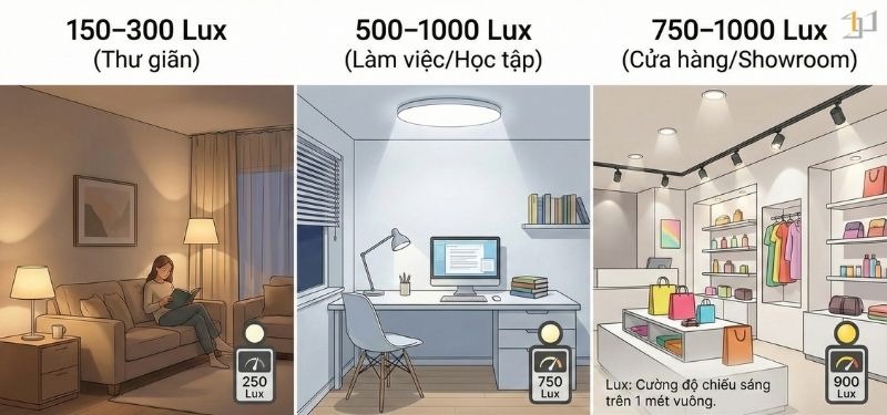 Lux quyết định sự thoải mái thị giác, tránh mỏi mắt do thiếu hoặc thừa sáng, đồng thời tối ưu hóa năng lượng chiếu sáng