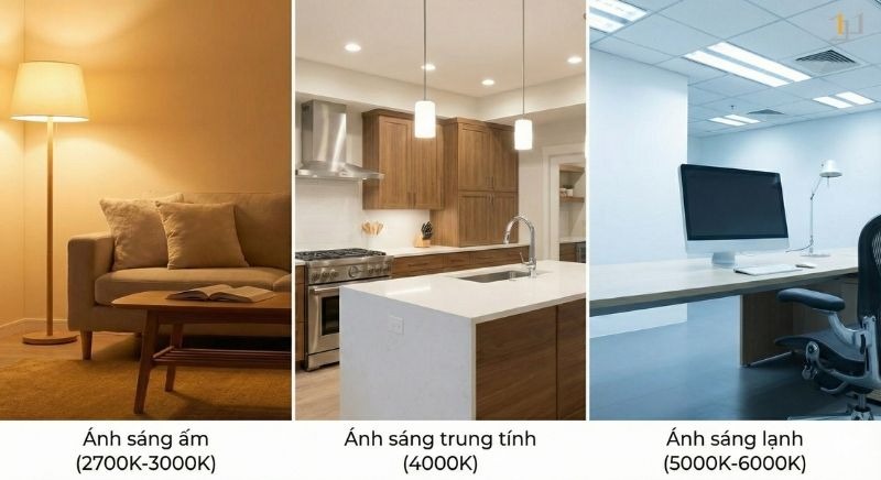 Tuỳ vào mục đích của không gian để chọn nhiệt độ màu cho ánh sáng trong không gian đó