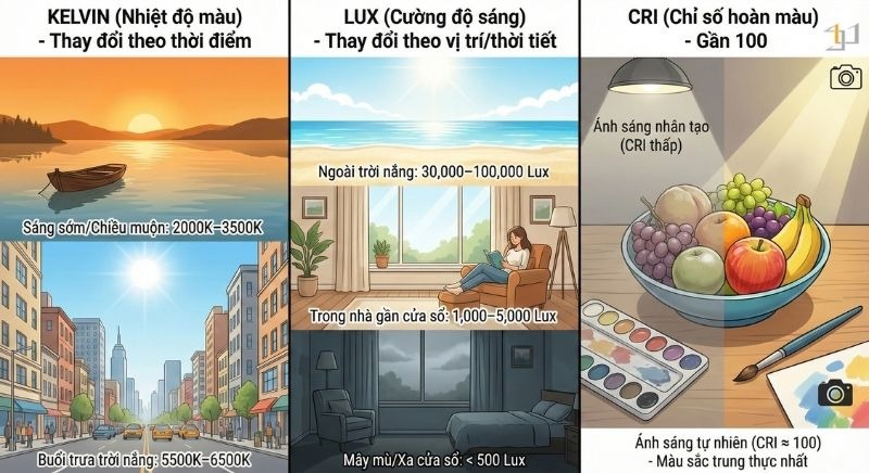 Các thông số của ánh sáng tự nhiên và khi chúng thay đổi trong ngày