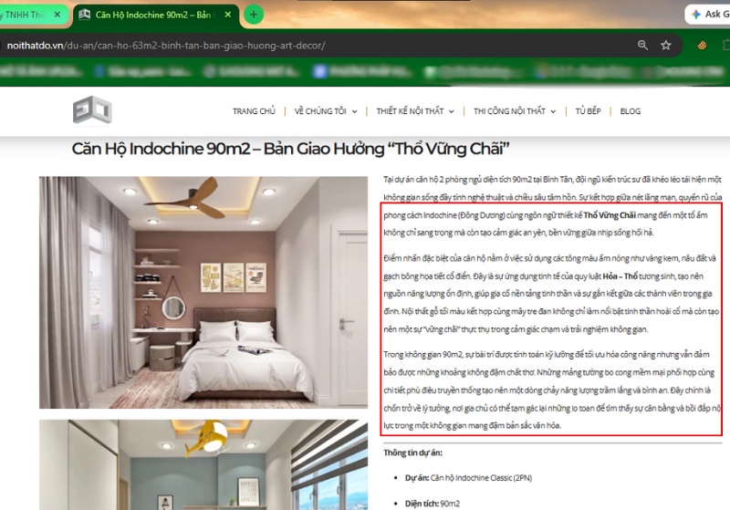Mô tả thiết kế khác xa so với ảnh dự án được đăng tải trên website giả mạo