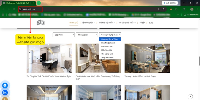 Tên miền lạ của website giả mạo