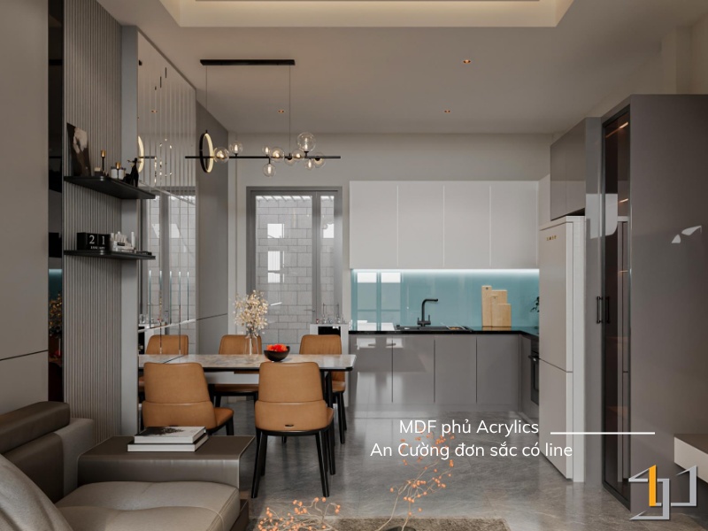 Tủ rượu với 2 mặt hông sử dụng gỗ An Cường MDF phủ Acrylics