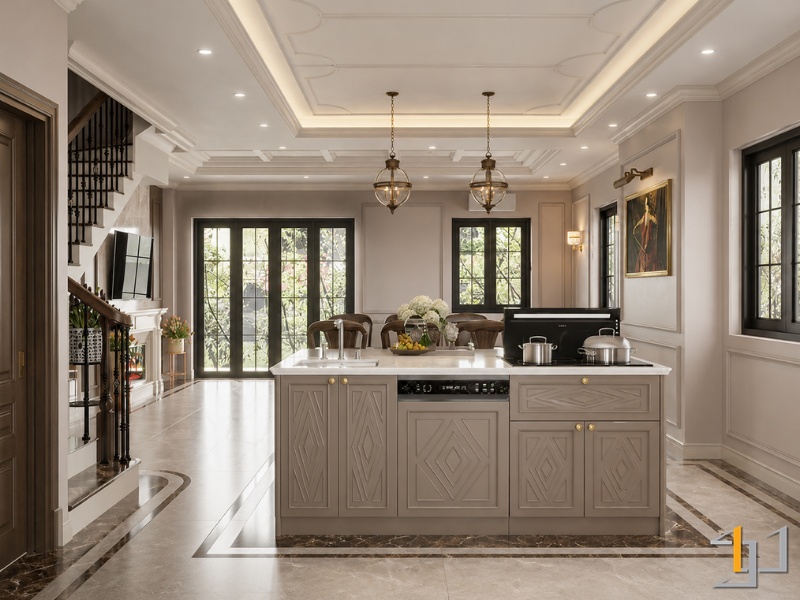 Bảng màu đất mẹ được xử lý tinh tế để hiện hữu trên chất liệu da mà không làm mất đi vẻ sang trọng của ngôi nhà